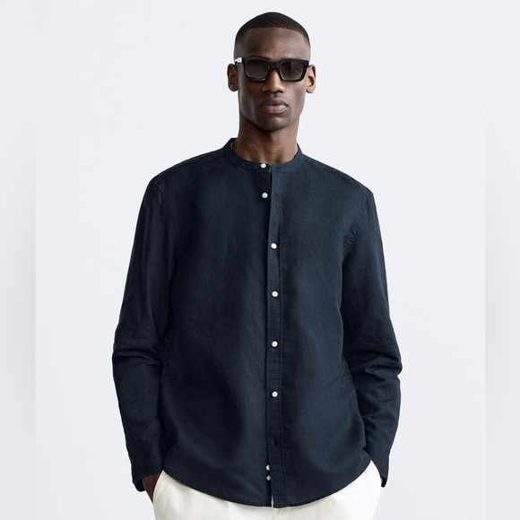 ZARA Linen Cotton Shirt BLACK XL. NWOT - Picture 1 of 5